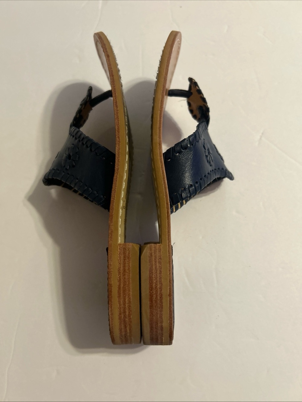 Jack Rogers Navy Leather Whipstitched Toe-Post Sandals - Picture 5 of 5